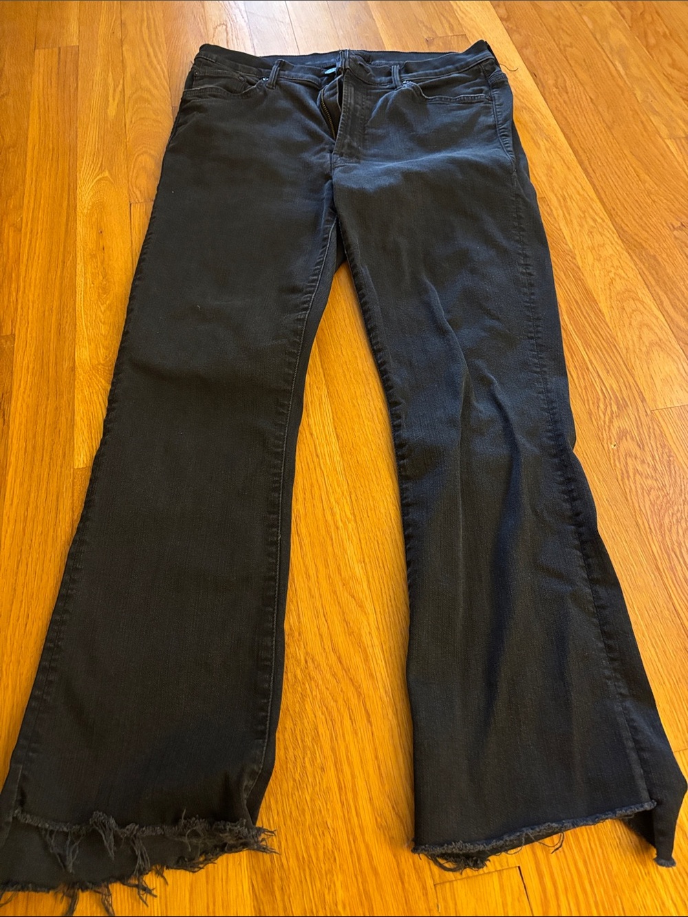 MOTHER Black Frayed-Hem Flare Jeans - Wide Leg